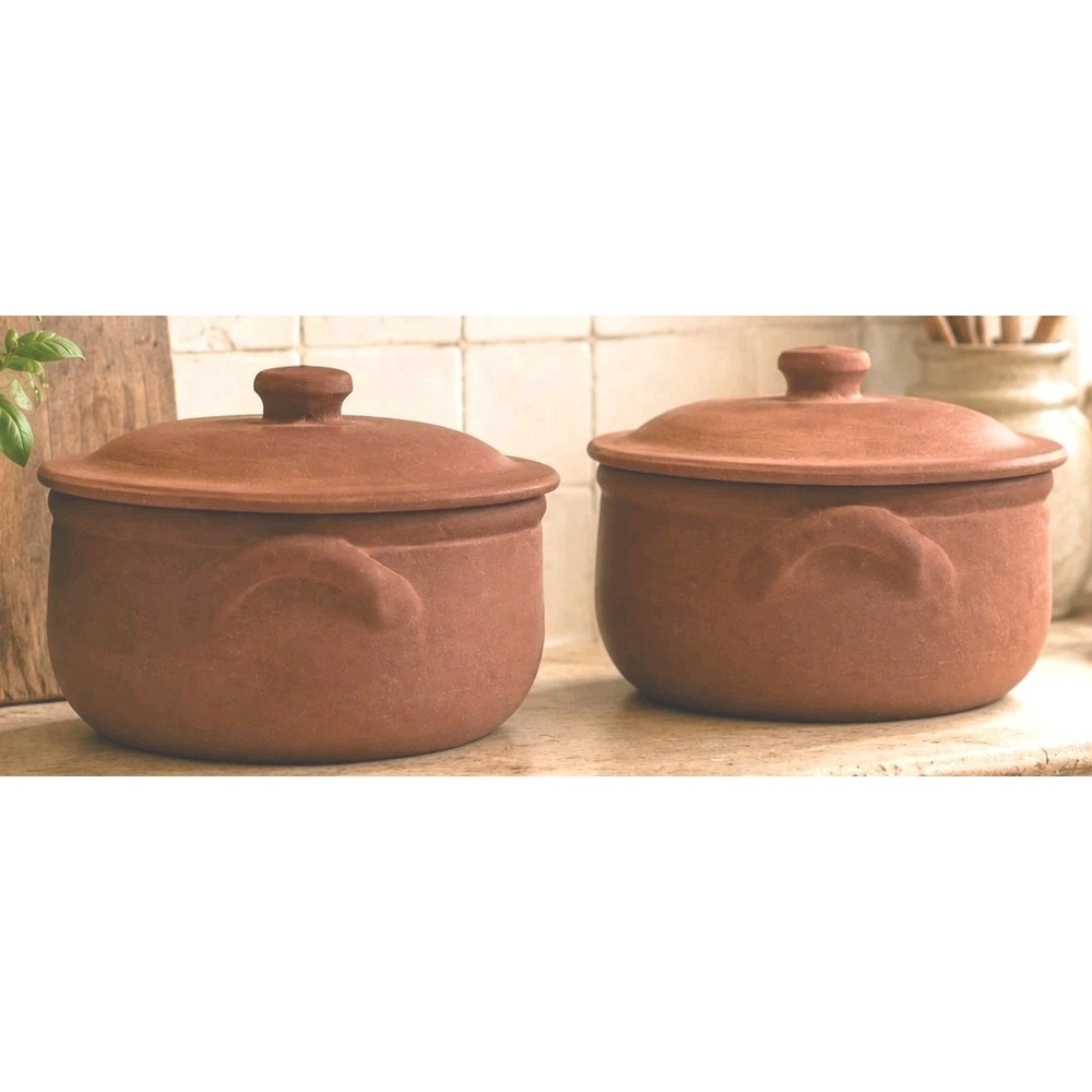 Lot 2 Crate & Barrel Terracotta Covered Casserole Dish Cottagecore Rustic Tuscan